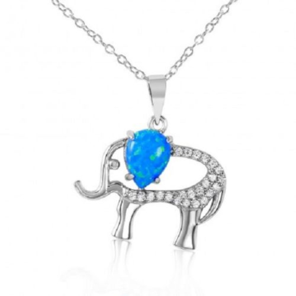 NEW .925 Sterling Silver Blue Elephant Necklace